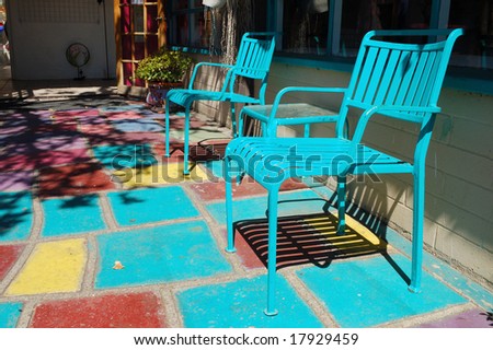 Brightly painted chair; Spanish Village Art Center; Balboa Park; San Diego, California