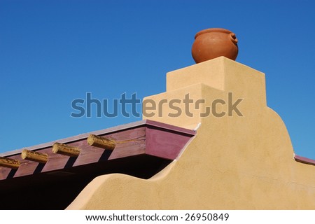 Red clay pot on roof; Palm Springs, California