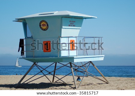 Lifeguard tower on beach; Santa Cruz, California