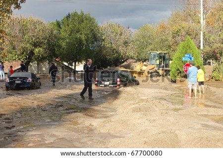LOMA LINDA, CA - DECEMBER 22: Storm damage caused by excessive rain from Pacific storms on December 22, 2010 in Loma Linda, California.