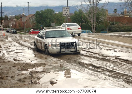 LOMA LINDA, CA - DECEMBER 22: Storm damage caused by excessive rain from Pacific storms on December 22, 2010 in Loma Linda, California.