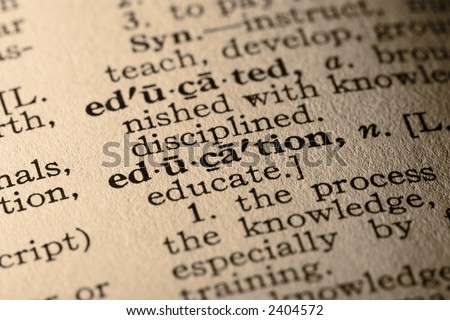 The word education. Close-up of the word education in a dictionary.