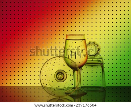 Set of bar glassware with attractive graphic abstract background.