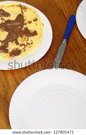 Freshed cooked pancakes for Candlemas and chocolate paste