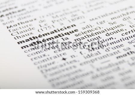 Close up of french dictionary at the word Mathematics