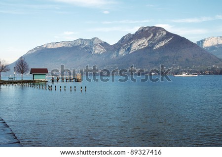 Annecy lake : touristic boat and landing stage in Saint-Jorioz