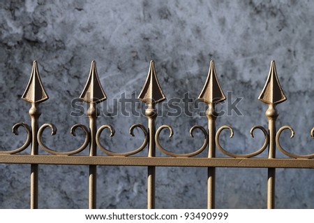 Brown wrought iron gate and barriers with french traditional pattern
