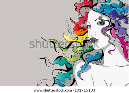 Young lady with rainbow colored hair