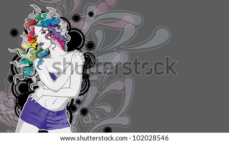 Young lady with rainbow colored hair