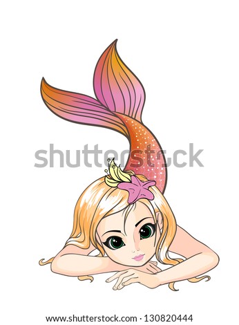 Little Cartoon Mermaid Stock Vector Illustration 130820444 : Shutterstock