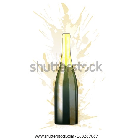 Bottle of sparkling wine made of colorful splashes on white background