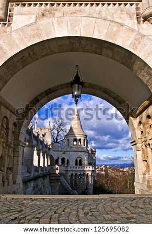Gate of the Fisherman\'s Bastion in Buda, Budapest, Hungary