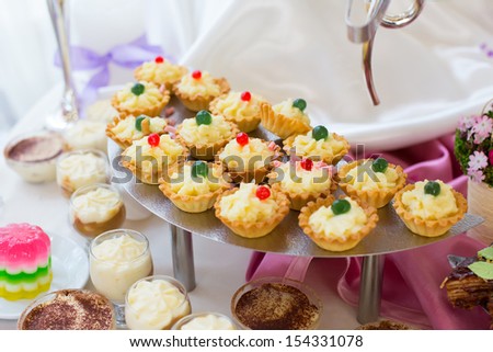 Sweet and tasty Cupcakes on wedding reception table