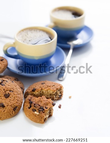 Hot coffee and cookies in morning. Soft vintage colors