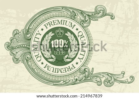 Floral vintage dollar frame as a premium quality stamp for vector design