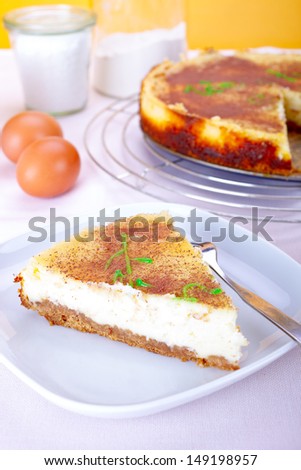 Cheese cake served on a plate