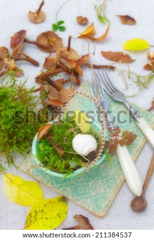 Fresh honey fungus on a autumn kitchen table