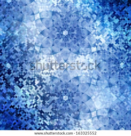 Blue geometric background with abstract geometric flowers, looks like stylized pieces of ice