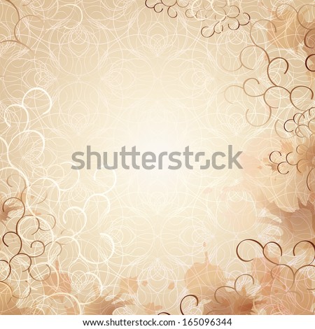 Soft And Romantic Letter Or Invitation Background With Decorative Graphics, Curly Lines And Tea Spots