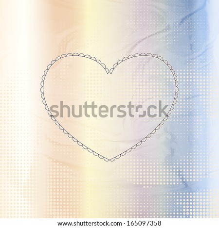 Laconic Valentine day card with simple lace-like heart on bedsheets texture