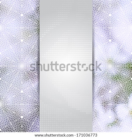 Abstract light lilac card or invitation template with hexagon grid background and place for text in the center.