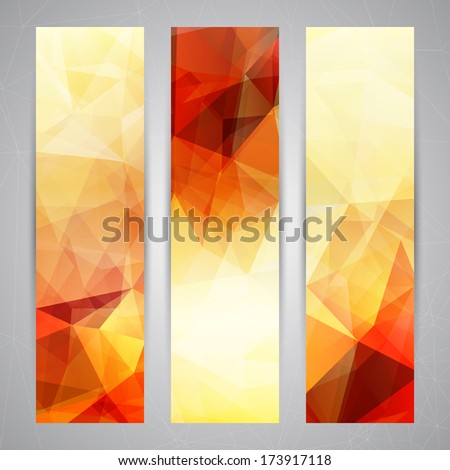 Abstract Geometric Invitation Or Banner Backgrounds With Shining Red, Yellow And Gold Polygonal Pattern