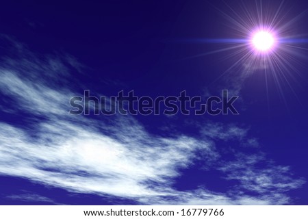 Bright sun on the sky. High saturated picture.