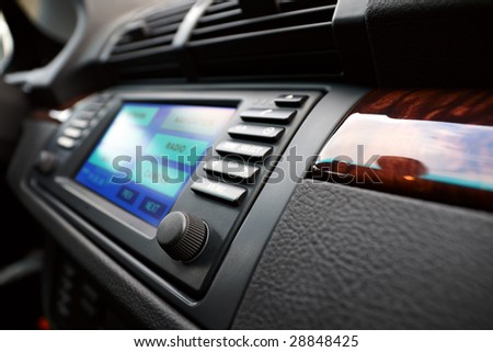 stock photo Modern luxury cars dashboard with multifunctional display