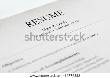 Account manager resume form title page, close-up. Shallow DOF.