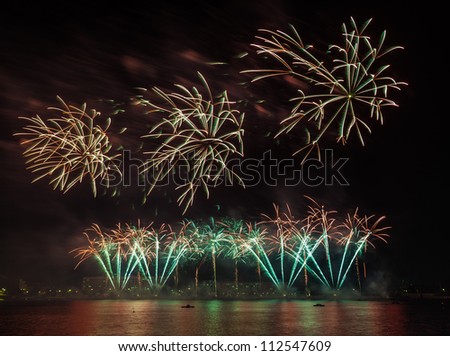 Colorful fireworks night, rainbow Salute in different colors