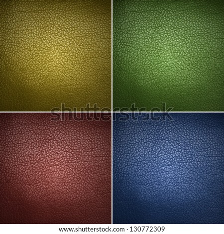 Four leather texture - set of leather seamless patterns, yellow, green, blue and red