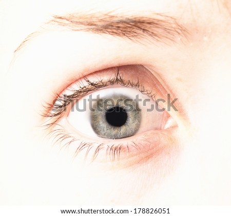 woman eye macro shot, scared eye