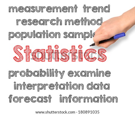 Statistics concept handwritten on white background