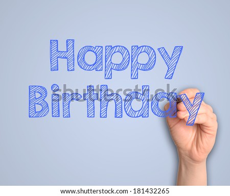 Happy birthday  handwritten on nice blue background