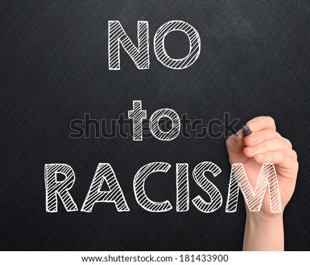 No to racism handwritten on blackboard