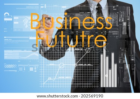 businessman writing business future concept and drawing some diagrams and graphs