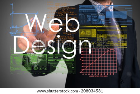 businessman writing web design and drawing some sketches and charts
