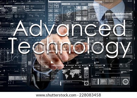 the businessman is choosing Advanced Technology from touch screen