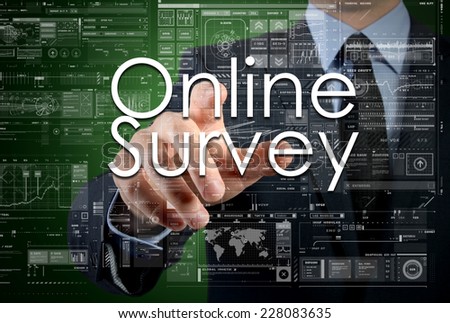 the businessman is choosing online survey  from touch screen