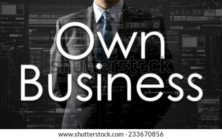 the businessman is looking straight ahead thinking about: Own Business