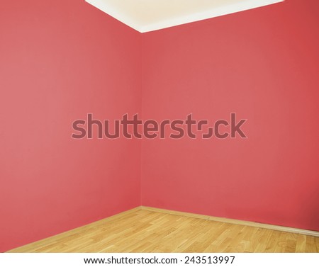 empty interior with wooden floor and red wall