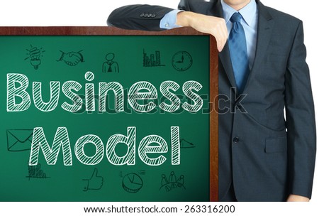 Business Model on blackboard presenting by businessman or teacher