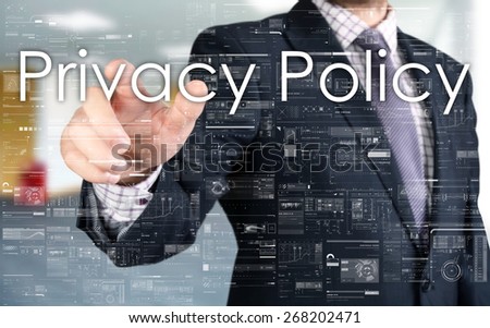 the businessman is choosing Privacy Policy from touch screen