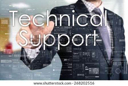 the businessman is choosing Technical Support from touch screen