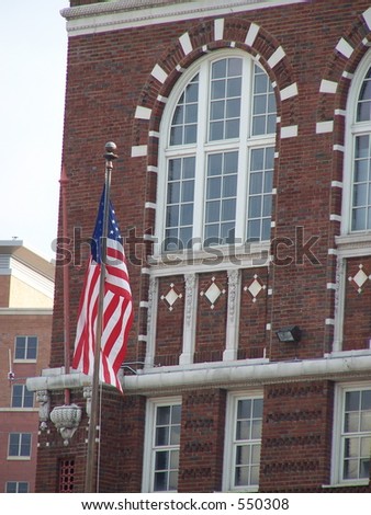flag in front of building