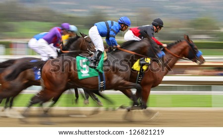 ARCADIA CA FEB 2 Hall of Fame Jockey Gary Stevens black cap pilots Ti the Truth to his first win at Santa Anita Park on Feb 2 2013 in Arcadia CA ARCADIA CA FEB 2 Hall of Fame Jockey Gary Stevens black cap pilots Ti the Truth to his first win at Santa Anita Park on Feb 2 2013 in Arcadia CA