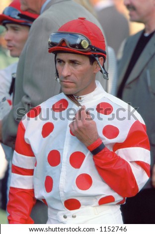 Jockey Gary Stevens Before Winning the Frank E. Kilroe Mile, Santa Anita Racetrack, 3/6/04