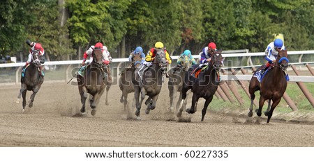 SARATOGA SPRINGS, NY - AUG 28: Jockey Martin Garcia guides Rapport (far right) to a win in The Victory Ride Stakes at Saratoga Race Course on Aug 28, 2010 in Saratoga Springs, NY.