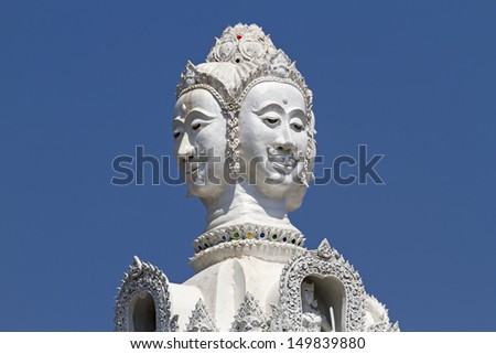 Sculpture face withe angel at Wat Ming Muang, Nan,Thailand