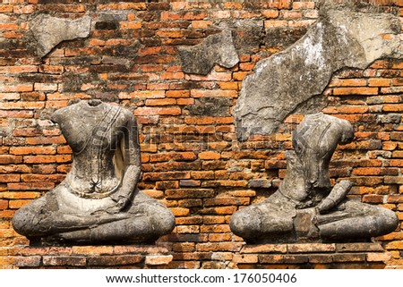 Two ruins statue of buddha at Wat Chaiwattanaram temple, Ayutthaya, Thailand